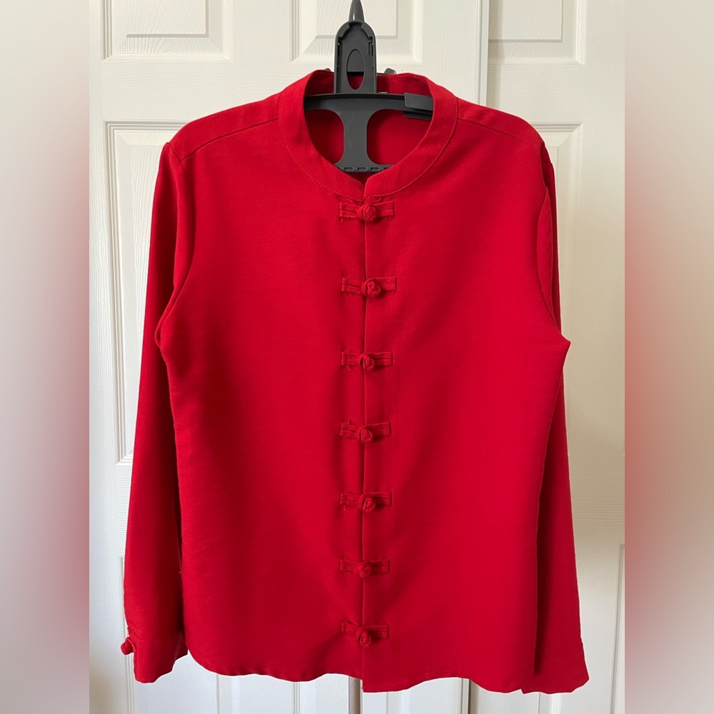 Red Long Sleeve Tang Shirt with Chinese Frog Closure